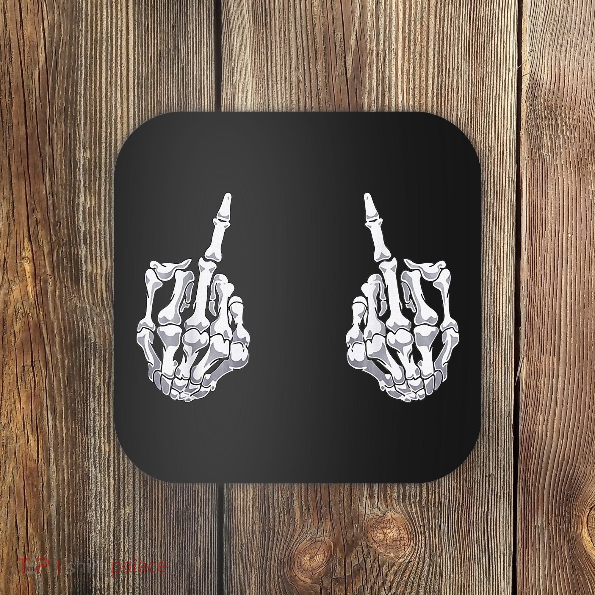 Skeleton Hand Halloween Bones Middle Finger Skull Coaster