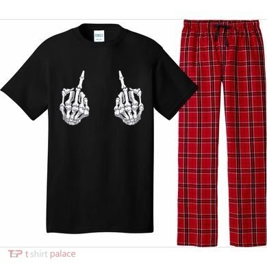 Skeleton Hand Halloween Bones Middle Finger Skull Pajama Set