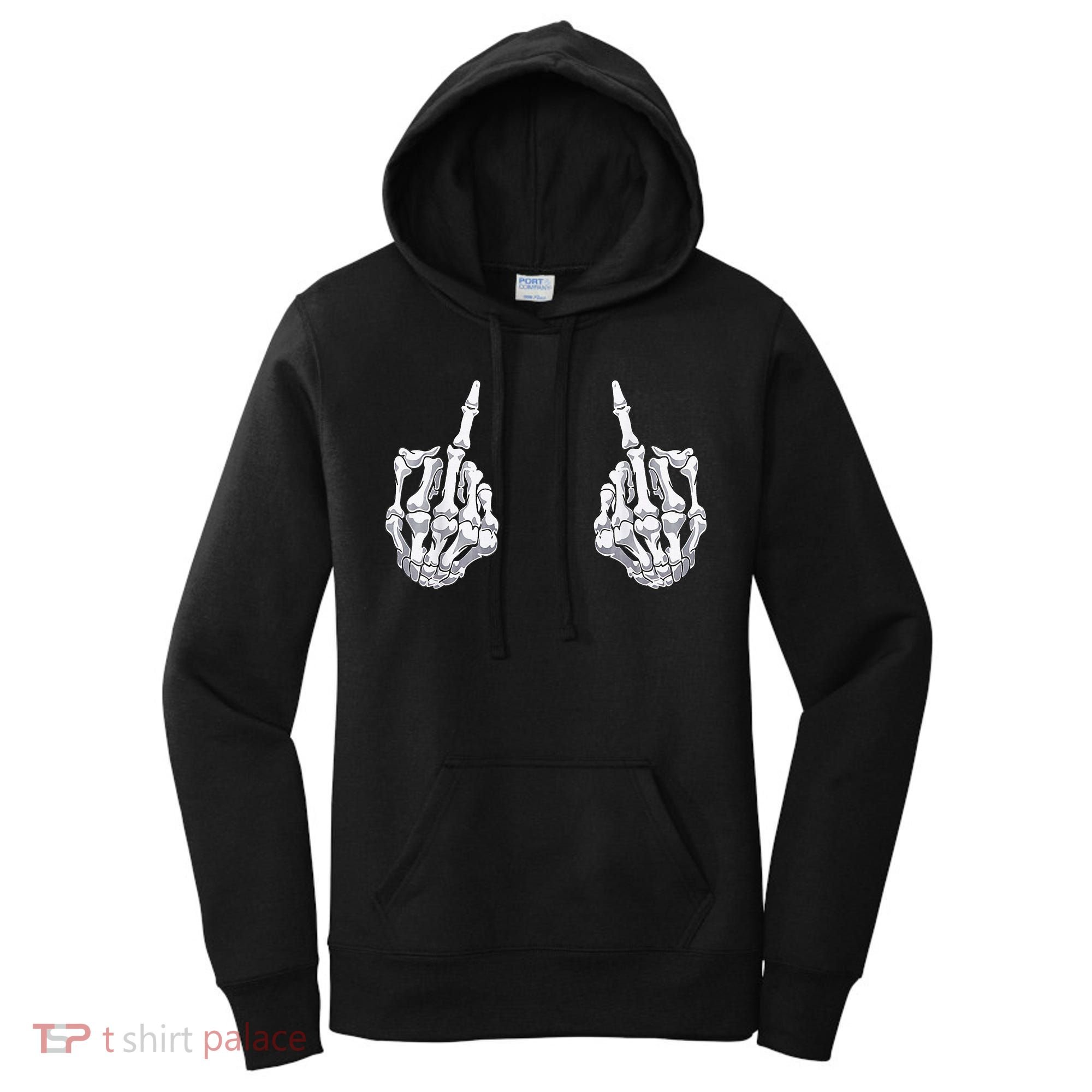 Skeleton Hand Halloween Bones Middle Finger Skull Women's Hoodie