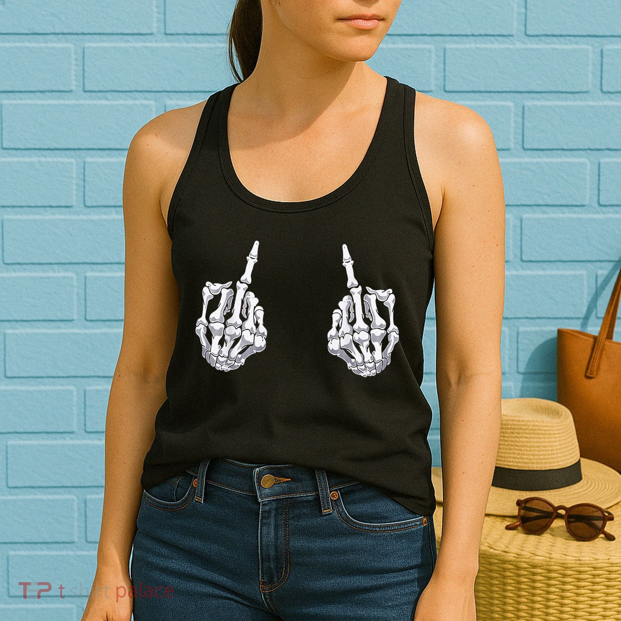 Skeleton Hand Halloween Bones Middle Finger Skull Women's Tank Top