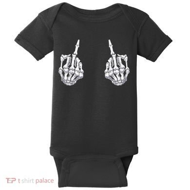 Skeleton Hand Halloween Bones Middle Finger Skull Baby Bodysuit