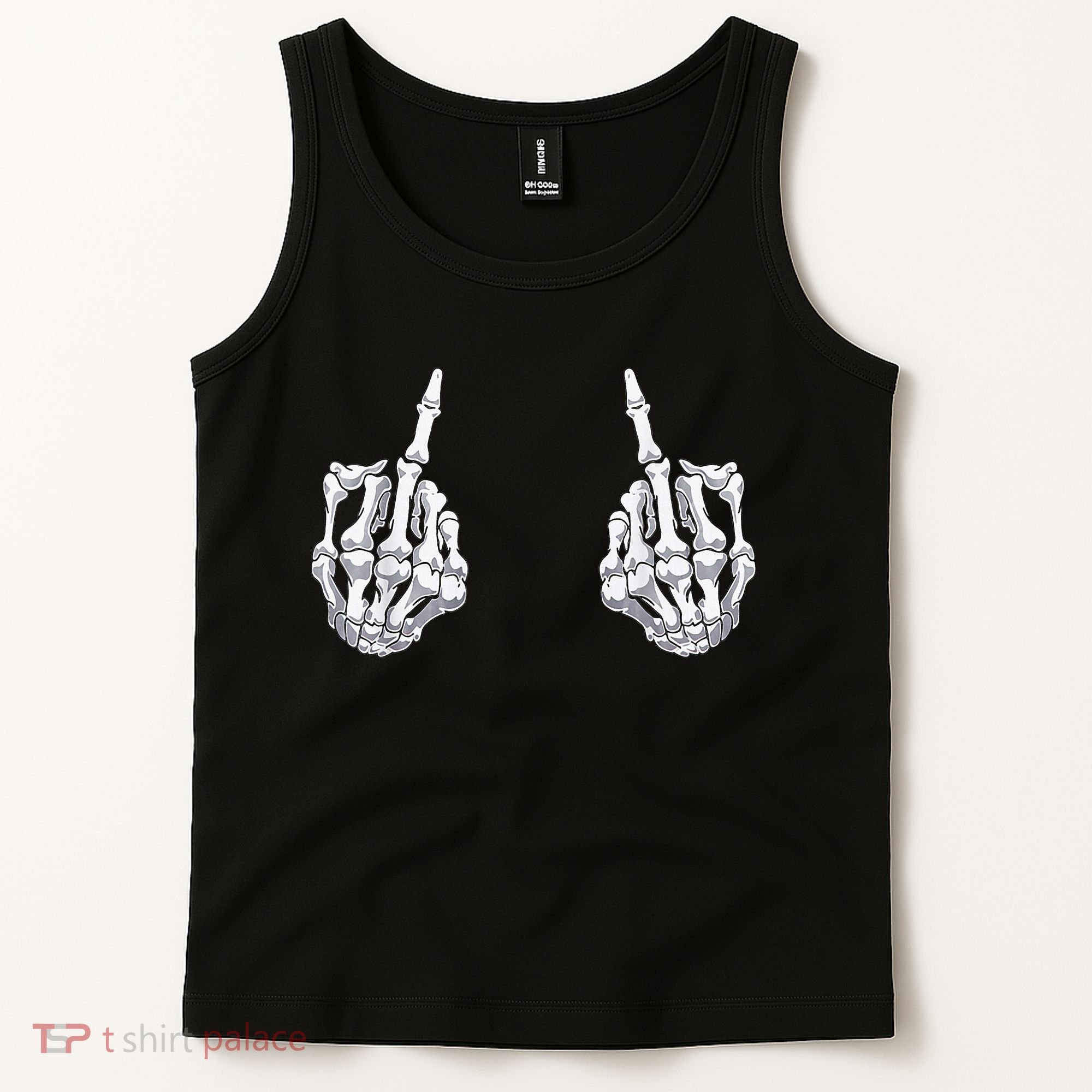 Skeleton Hand Halloween Bones Middle Finger Skull Tank Top