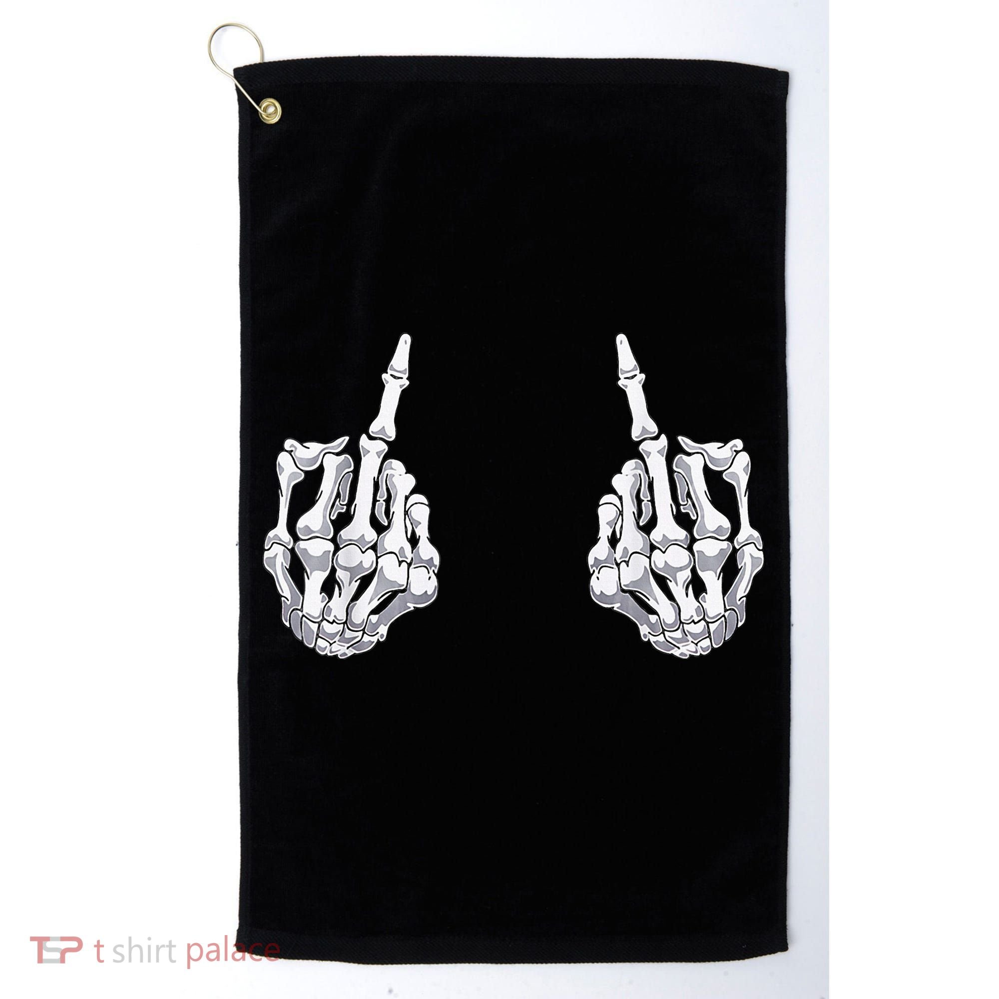 Skeleton Hand Halloween Bones Middle Finger Skull Golf Towel