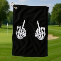 Skeleton Hand Halloween Bones Middle Finger Skull Golf Towel thumb 1