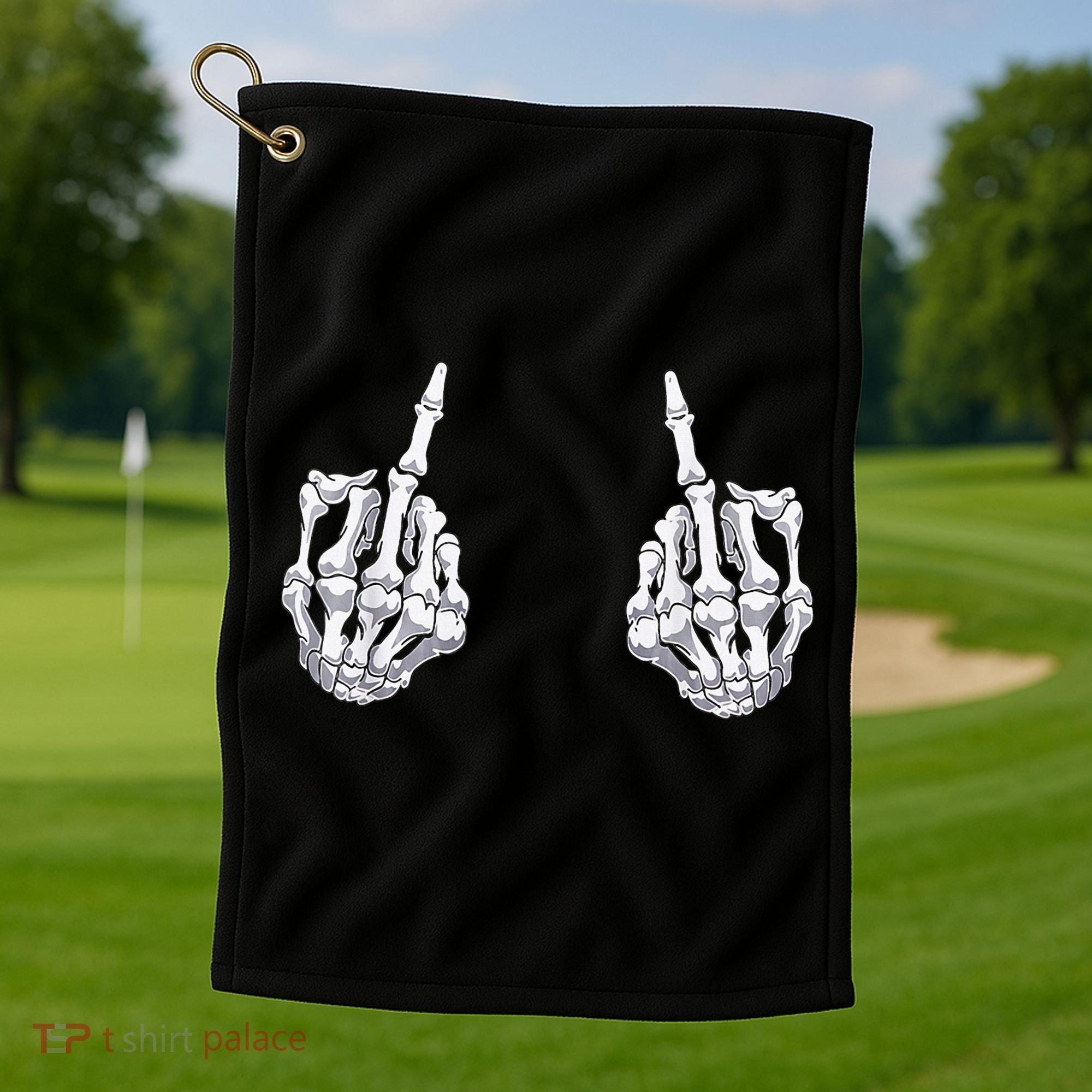 Skeleton Hand Halloween Bones Middle Finger Skull Golf Towel