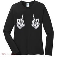Skeleton Hand Halloween Bones Middle Finger Skull Women's Long Sleeve Shirt thumb 0