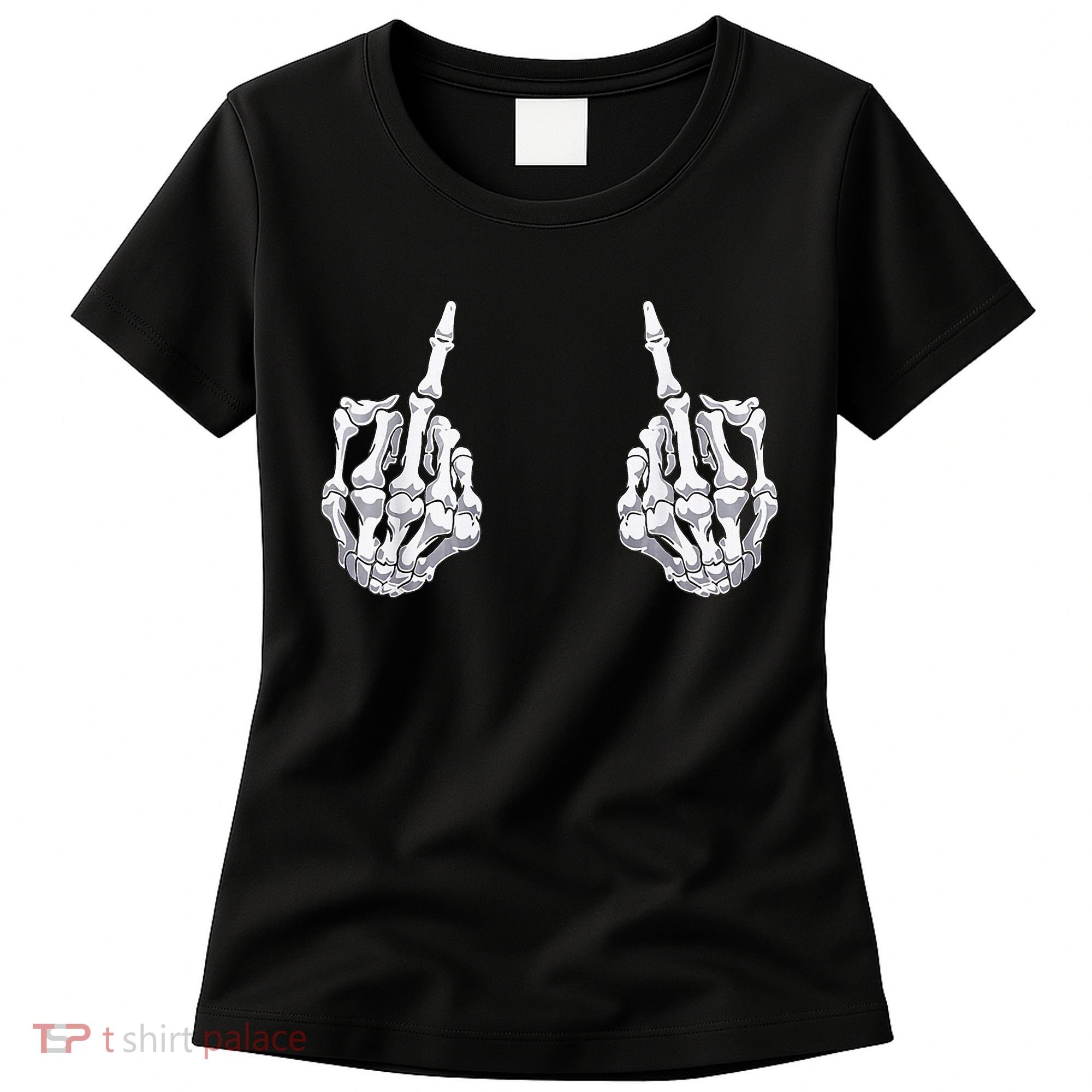 Skeleton Hand Halloween Bones Middle Finger Skull Women's T-Shirt