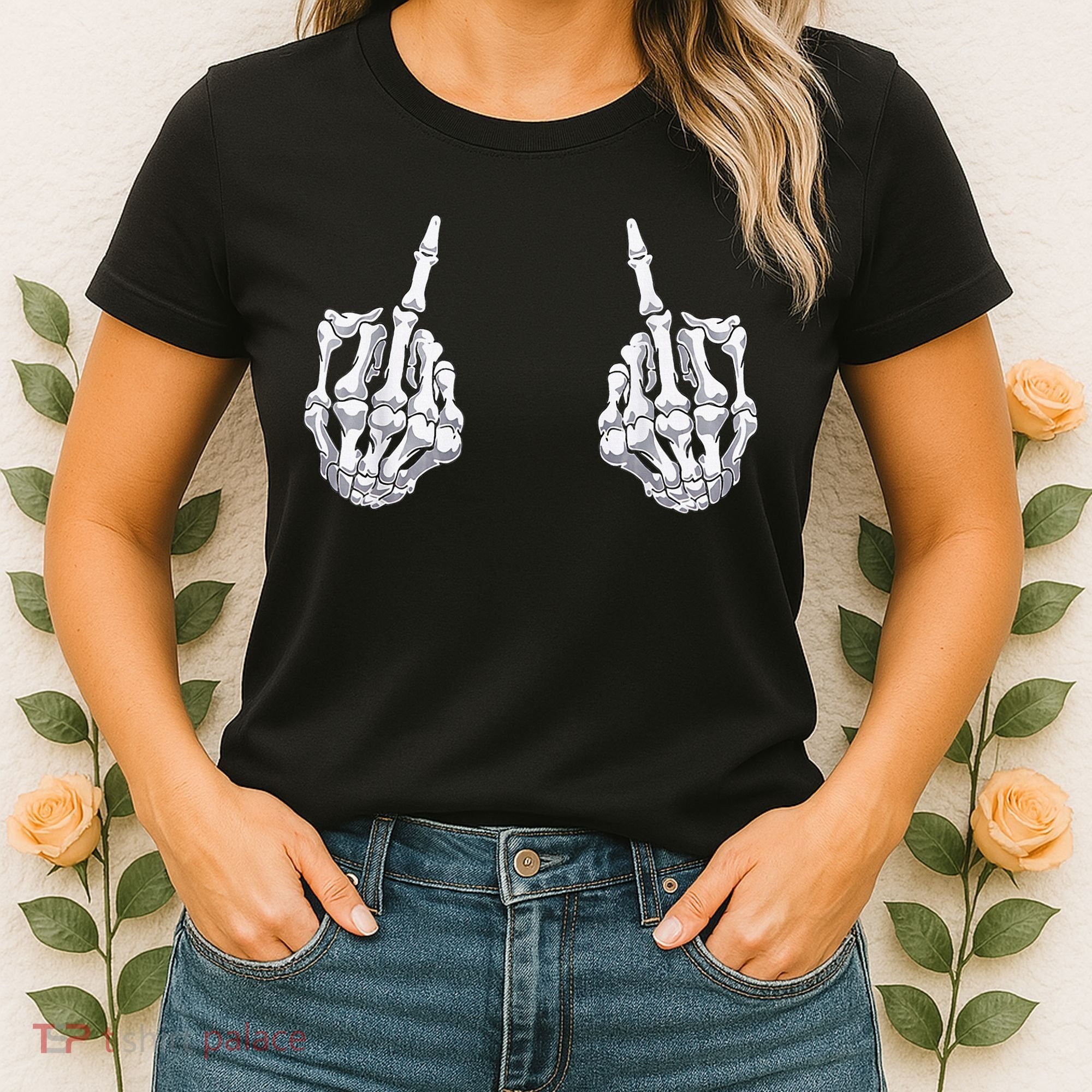 Skeleton Hand Halloween Bones Middle Finger Skull Women's T-Shirt