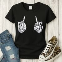 Skeleton Hand Halloween Bones Middle Finger Skull Women's T-Shirt thumb 3