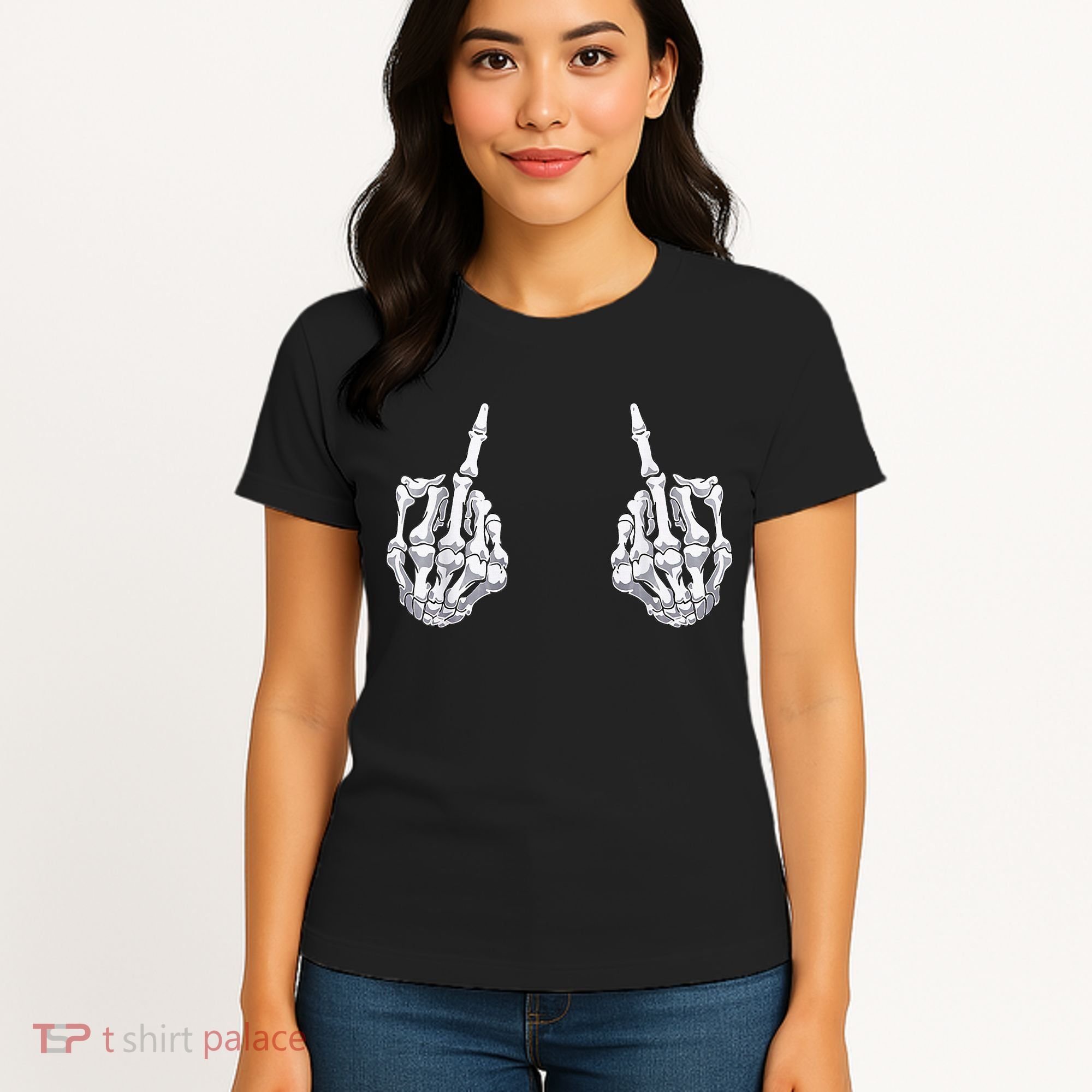 Skeleton Hand Halloween Bones Middle Finger Skull Women's T-Shirt
