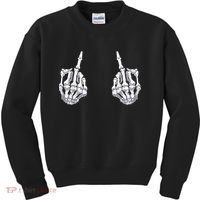 Skeleton Hand Halloween Bones Middle Finger Skull Kids Sweatshirt thumb 0