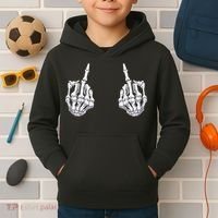 Skeleton Hand Halloween Bones Middle Finger Skull Kids Hoodie thumb 2