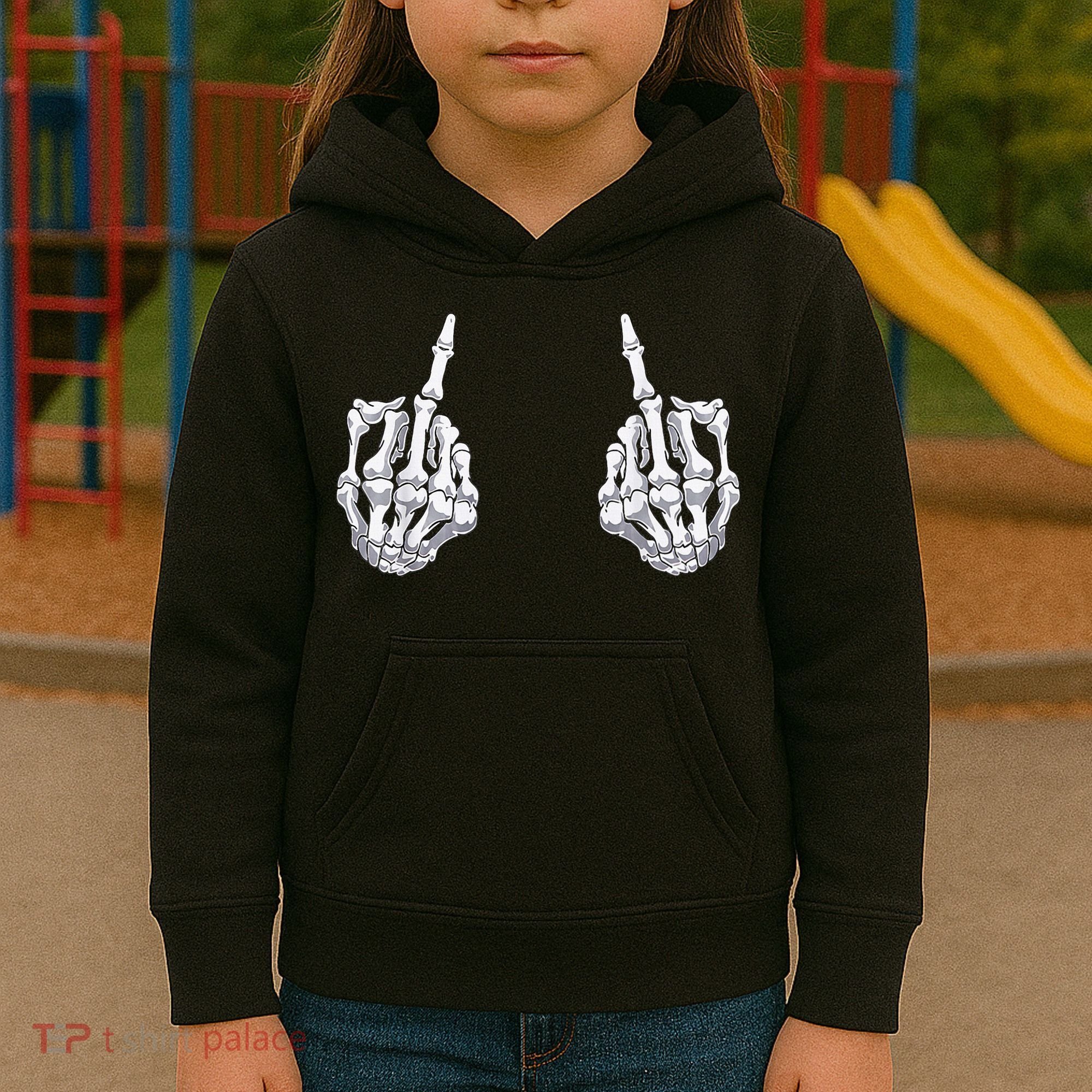 Skeleton Hand Halloween Bones Middle Finger Skull Kids Hoodie
