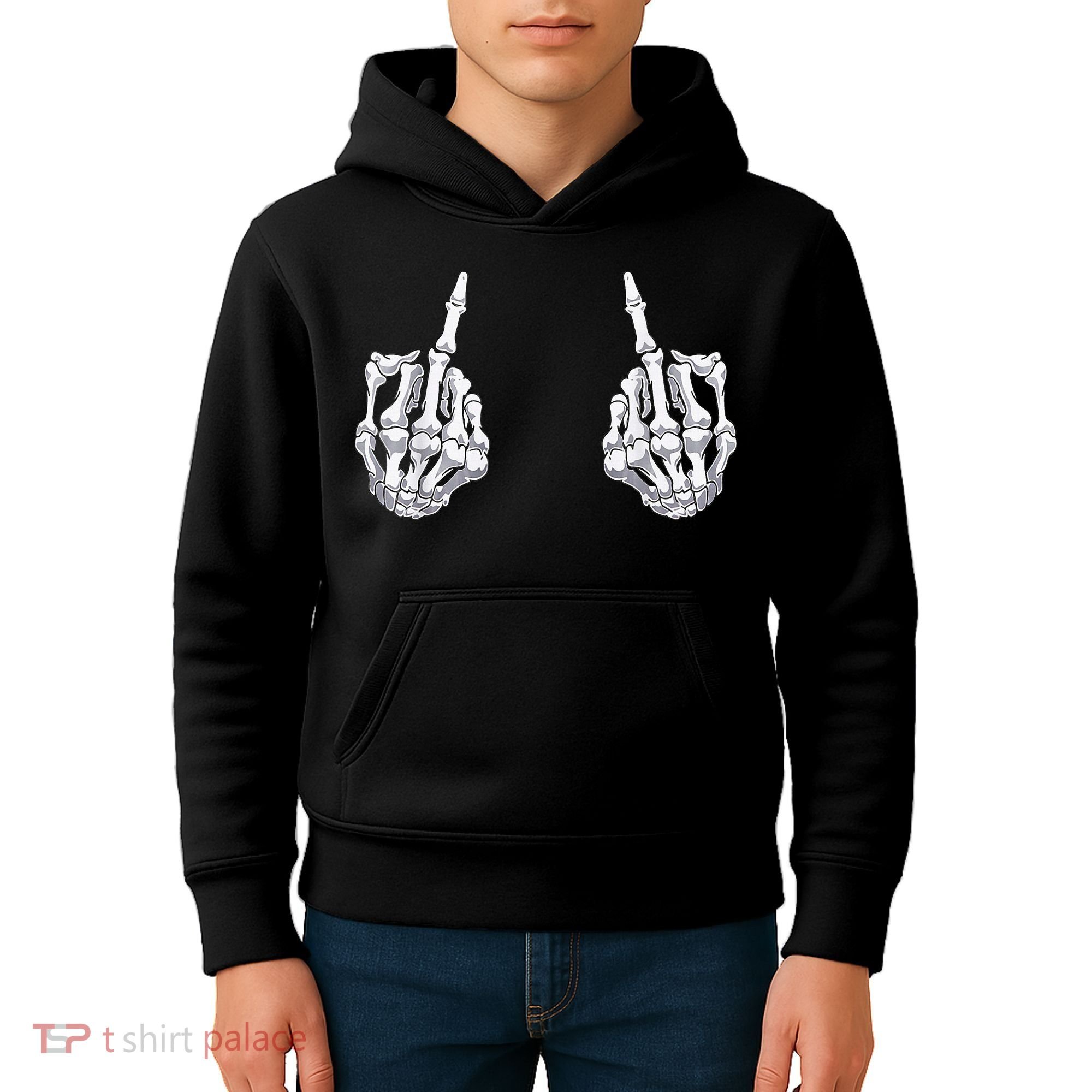 Skeleton Hand Halloween Bones Middle Finger Skull Kids Hoodie