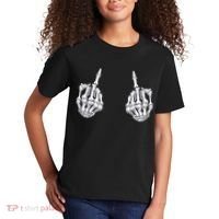 Skeleton Hand Halloween Bones Middle Finger Skull Kids T-Shirt thumb 2