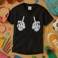 Skeleton Hand Halloween Bones Middle Finger Skull Kids T-Shirt thumb 3