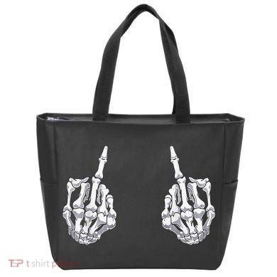 Skeleton Hand Halloween Bones Middle Finger Skull Tote Bag