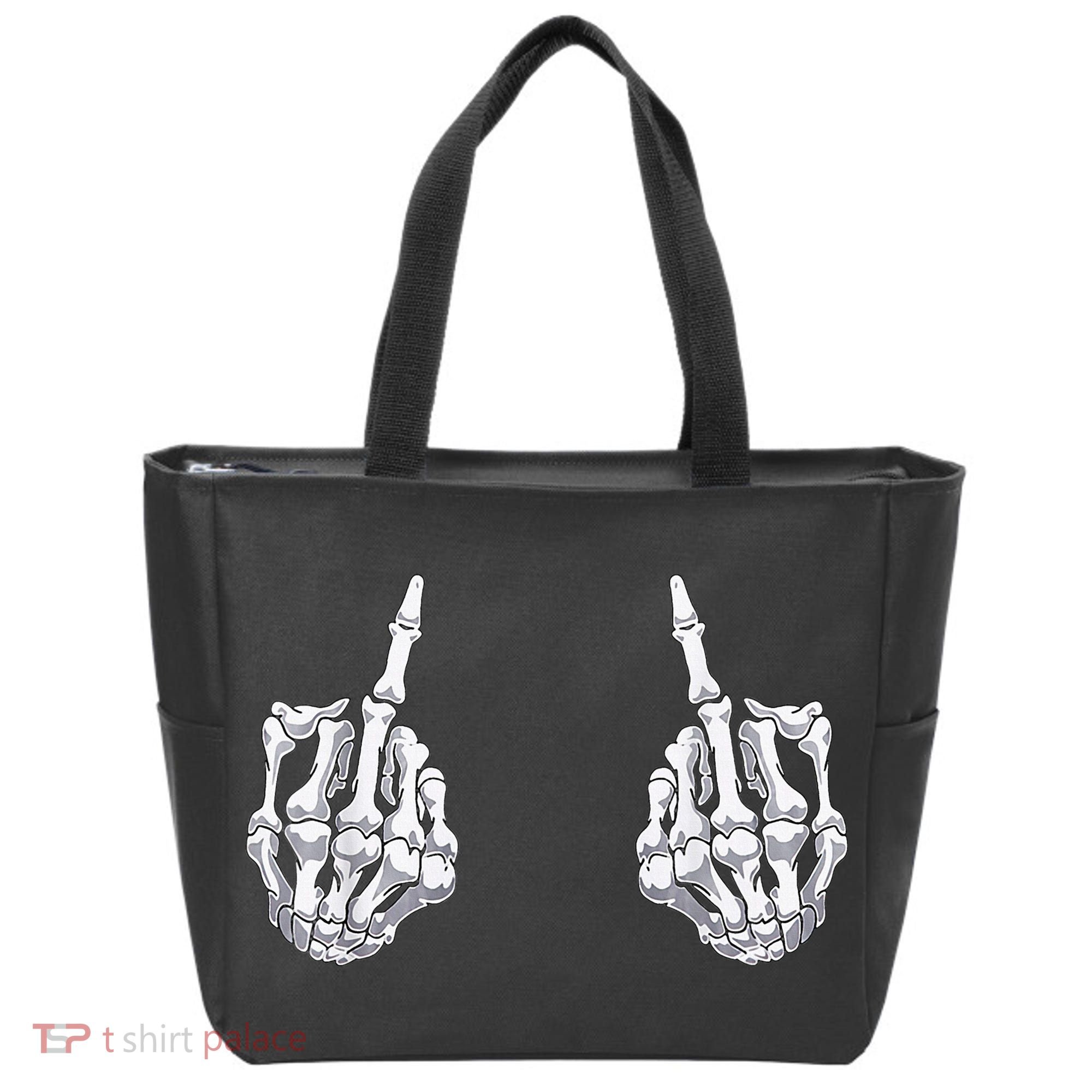 Skeleton Hand Halloween Bones Middle Finger Skull Tote Bag