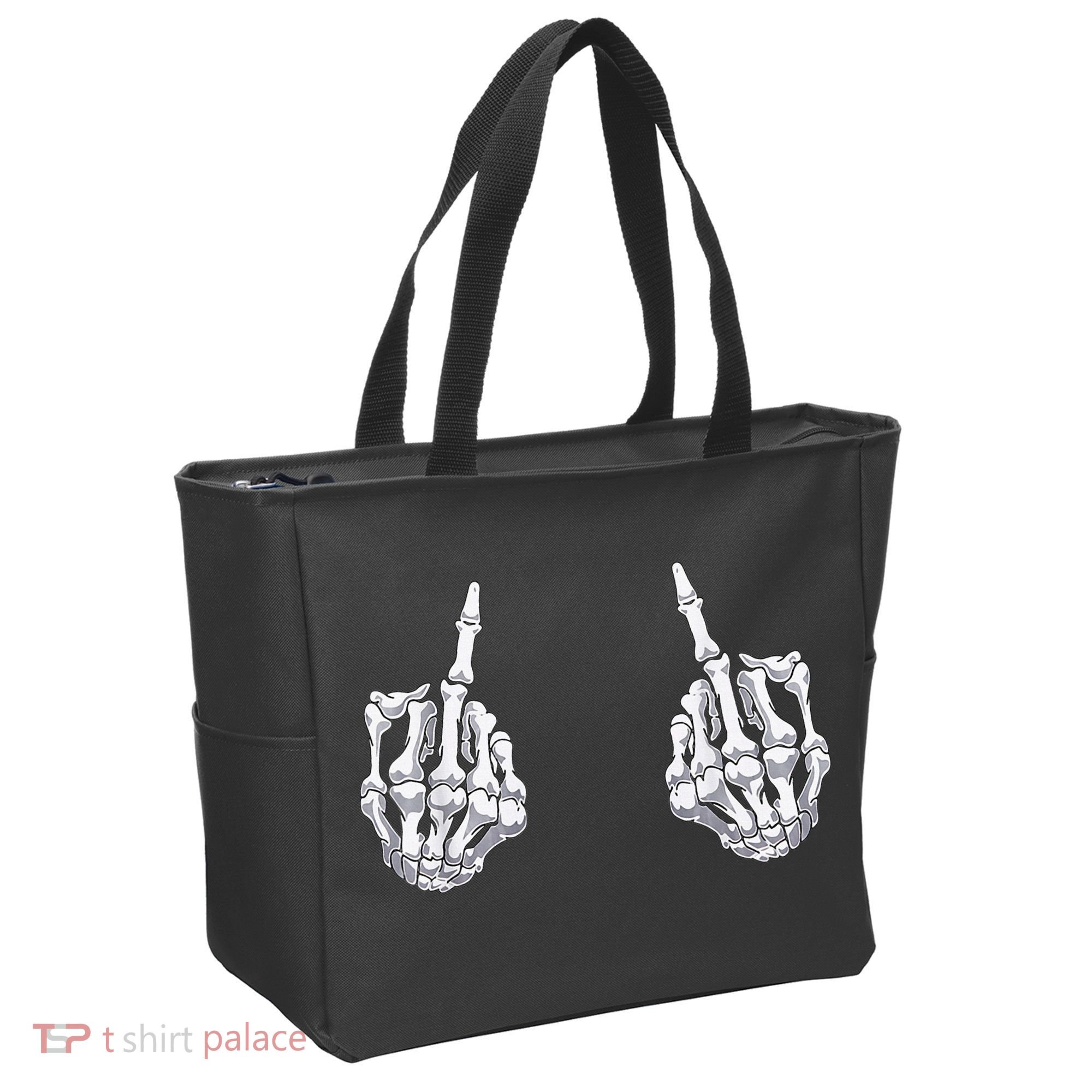 Skeleton Hand Halloween Bones Middle Finger Skull Tote Bag