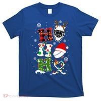 Santa Ho Ho Ho Hockey Christmas Holiday Plaid Xmas Hockey Gift T-Shirt thumb 0