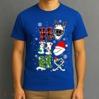 Santa Ho Ho Ho Hockey Christmas Holiday Plaid Xmas Hockey Gift T-Shirt thumb 3