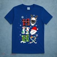 Santa Ho Ho Ho Hockey Christmas Holiday Plaid Xmas Hockey Gift T-Shirt thumb 5