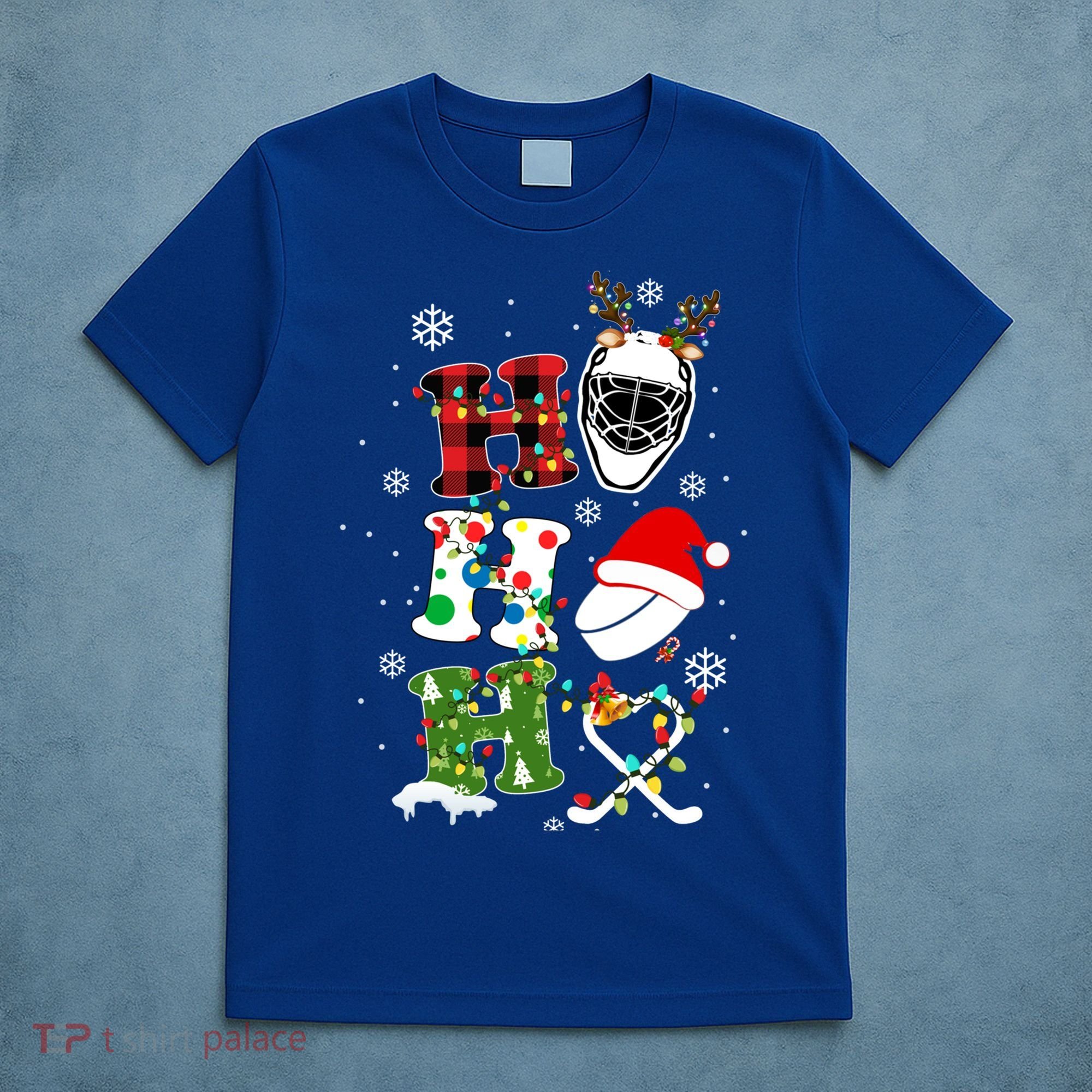 Santa Ho Ho Ho Hockey Christmas Holiday Plaid Xmas Hockey Gift T-Shirt