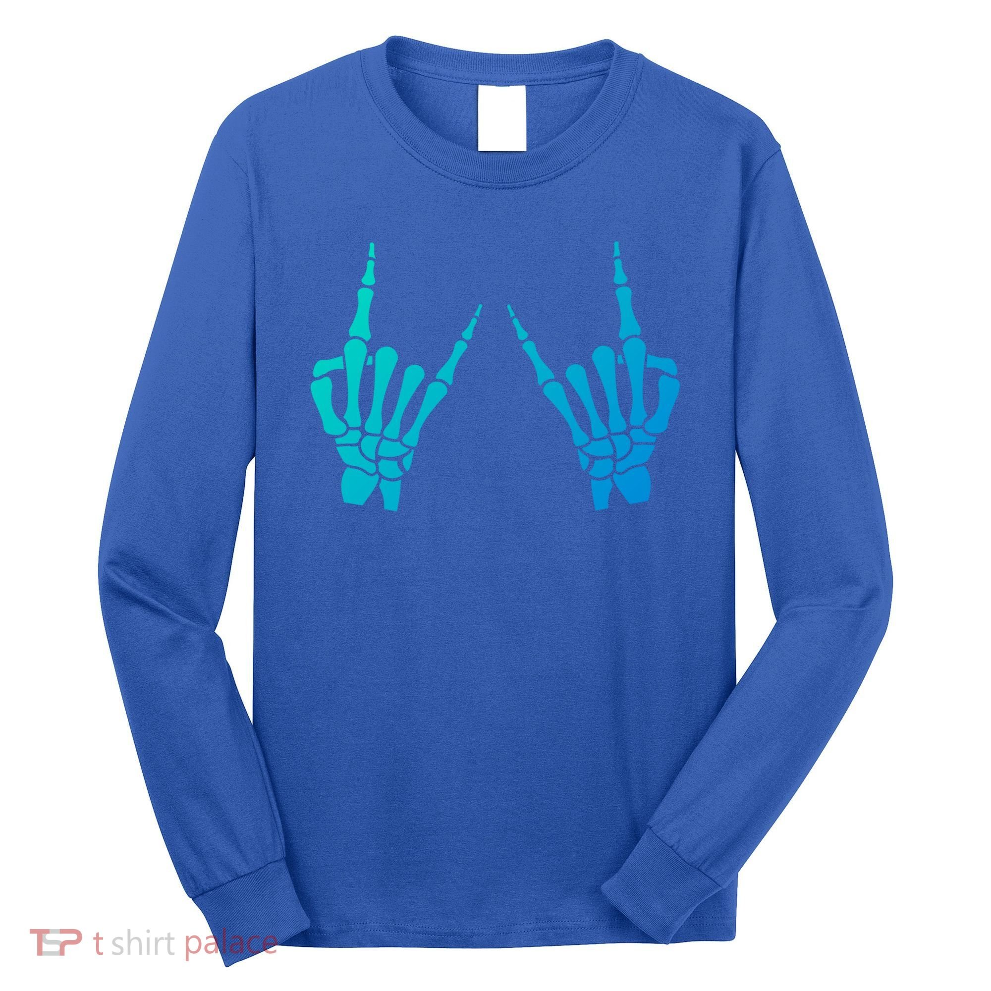 Skeleton Hand Horns Rock On Heavy Metal Rock N Roll Gift Long Sleeve Shirt