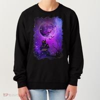Spooky Halloween Haunted House Bats & Blood Moon Scene Women's Sweatshirt thumb 0