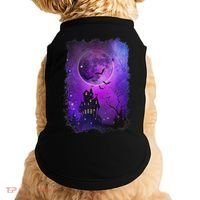 Spooky Halloween Haunted House Bats & Blood Moon Scene Doggie Tank thumb 0