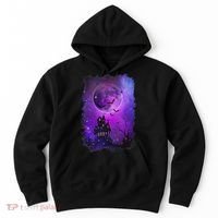 Spooky Halloween Haunted House Bats & Blood Moon Scene Hoodie thumb 0