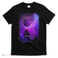 Spooky Halloween Haunted House Bats & Blood Moon Scene T-Shirt thumb 0