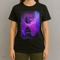 Spooky Halloween Haunted House Bats & Blood Moon Scene T-Shirt thumb 4