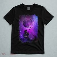 Spooky Halloween Haunted House Bats & Blood Moon Scene T-Shirt thumb 5