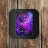 Spooky Halloween Haunted House Bats & Blood Moon Scene Coaster thumb 0