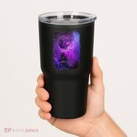 Spooky Halloween Haunted House Bats & Blood Moon Scene Tumbler thumb 2
