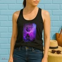 Spooky Halloween Haunted House Bats & Blood Moon Scene Women's Tank Top thumb 2