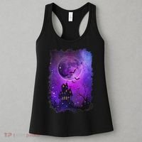 Spooky Halloween Haunted House Bats & Blood Moon Scene Women's Tank Top thumb 3