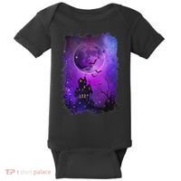 Spooky Halloween Haunted House Bats & Blood Moon Scene Baby Bodysuit thumb 0