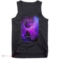 Spooky Halloween Haunted House Bats & Blood Moon Scene Tank Top thumb 0