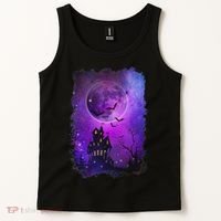 Spooky Halloween Haunted House Bats & Blood Moon Scene Tank Top thumb 2