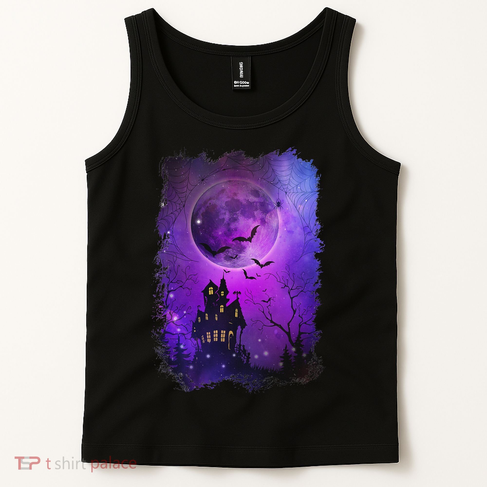 Spooky Halloween Haunted House Bats & Blood Moon Scene Tank Top