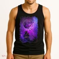 Spooky Halloween Haunted House Bats & Blood Moon Scene Tank Top thumb 3