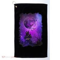 Spooky Halloween Haunted House Bats & Blood Moon Scene Golf Towel thumb 0