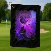 Spooky Halloween Haunted House Bats & Blood Moon Scene Golf Towel thumb 1
