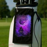 Spooky Halloween Haunted House Bats & Blood Moon Scene Golf Towel thumb 2