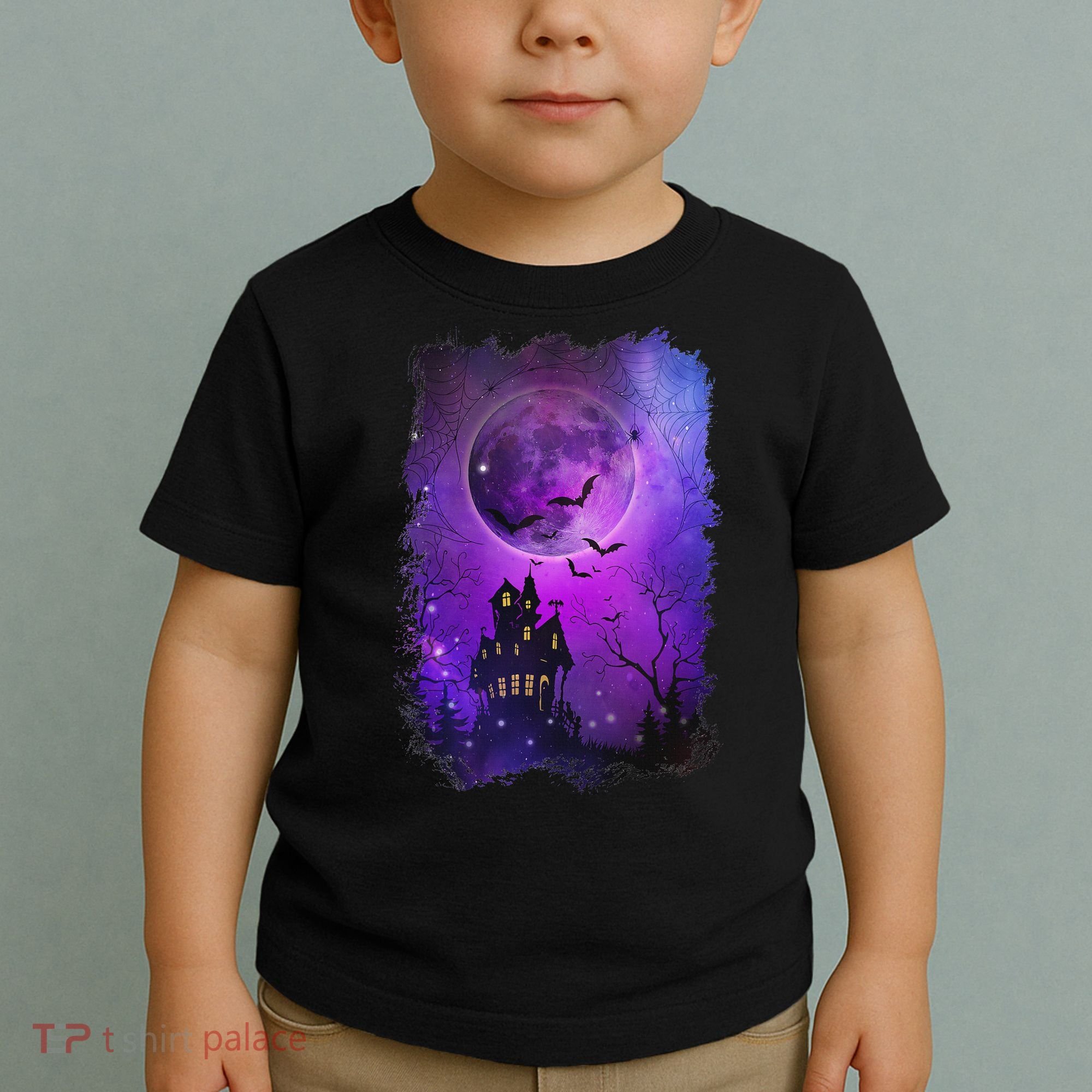 Spooky Halloween Haunted House Bats & Blood Moon Scene Toddler T-Shirt