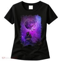 Spooky Halloween Haunted House Bats & Blood Moon Scene Women's T-Shirt thumb 0