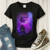 Spooky Halloween Haunted House Bats & Blood Moon Scene Women's T-Shirt thumb 3