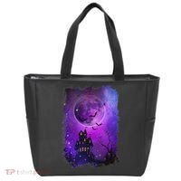 Spooky Halloween Haunted House Bats & Blood Moon Scene Tote Bag thumb 0